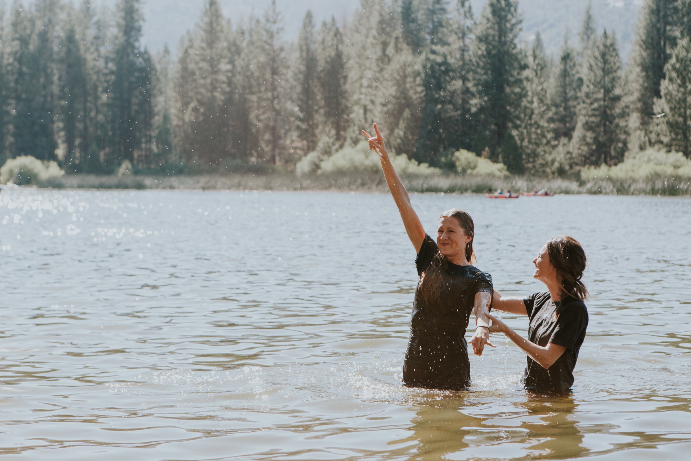 A baptism in Hume Lake.